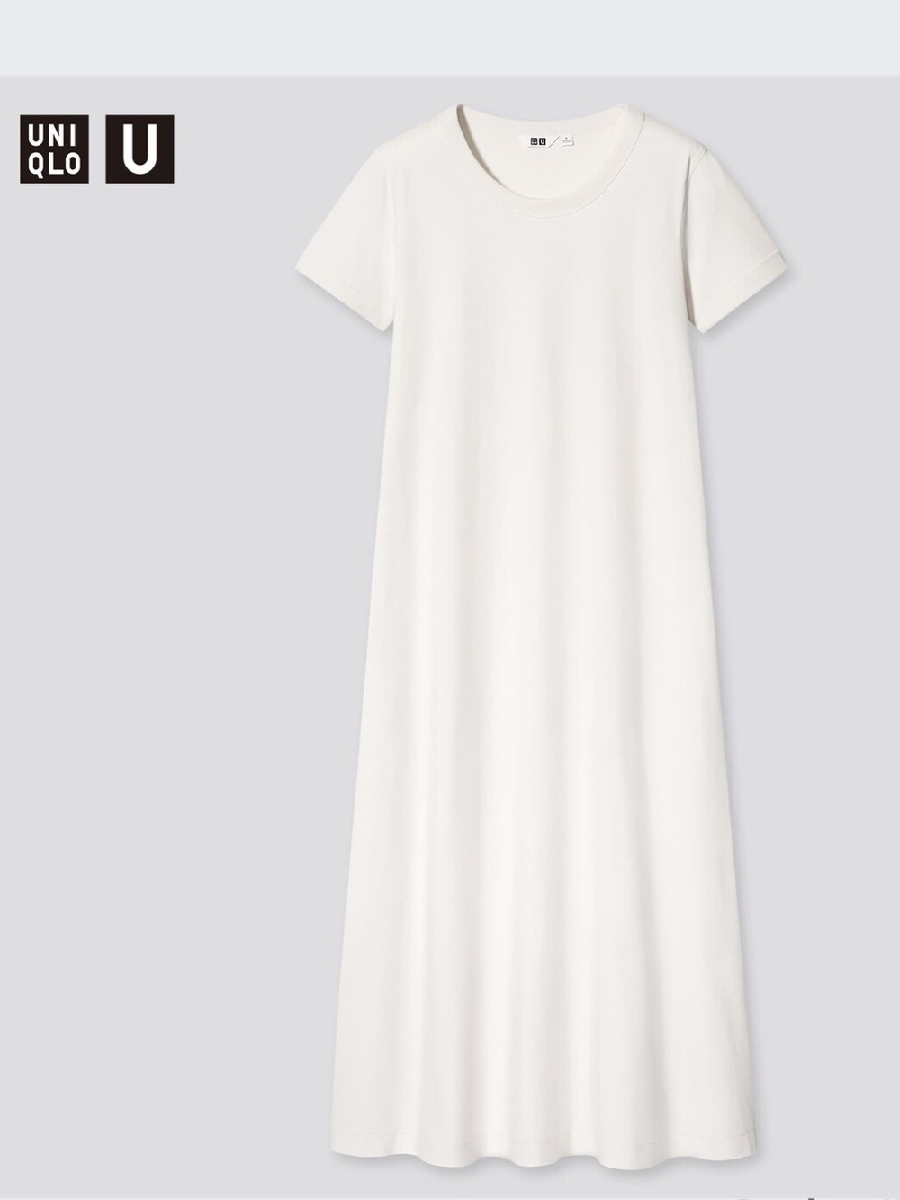 Unstained Uniqlo White Short-Sleeve Airism Maxi Dress – Clean A-Line Silhouette